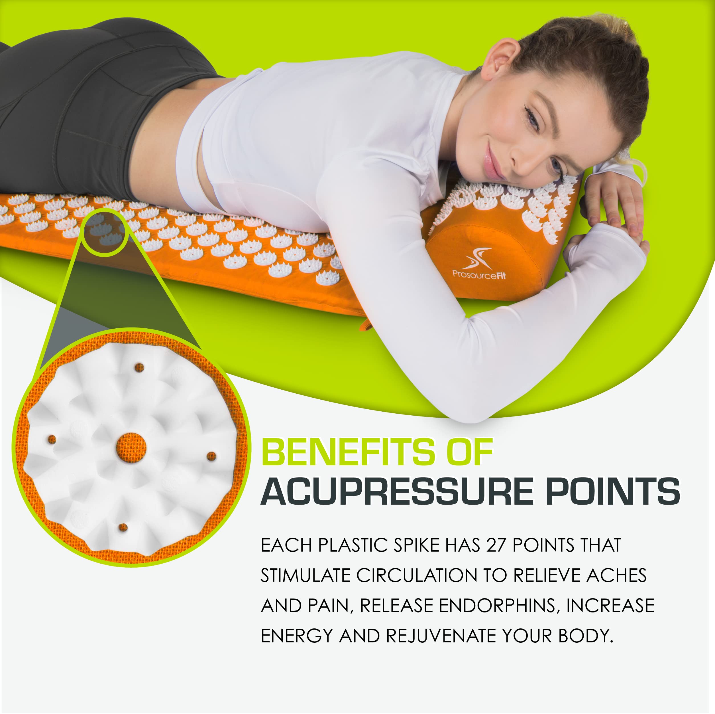 ProsourceFit Acupressure Mat and Pillow Set for Back/Neck Pain Relief and Muscle Relaxation, Grey