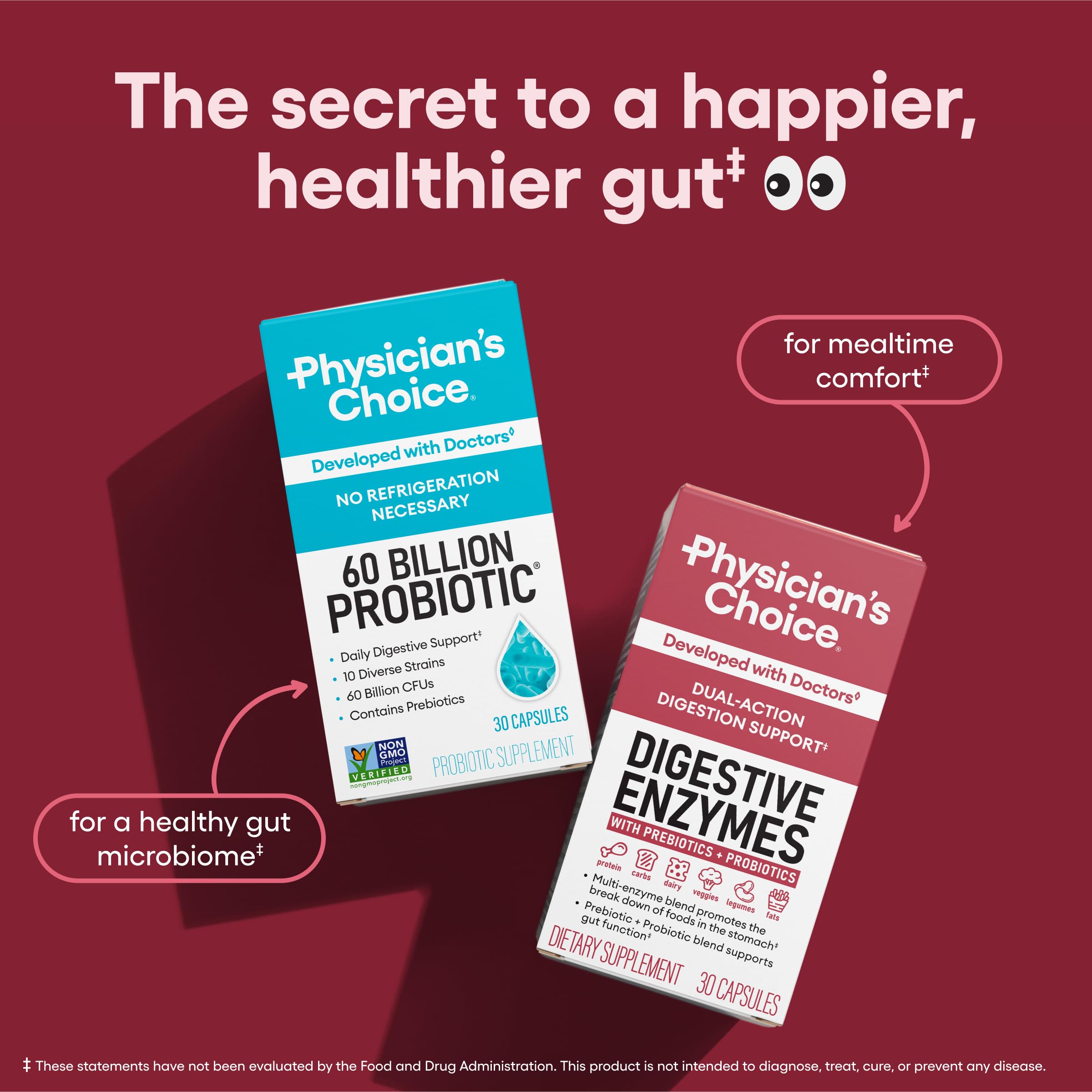 Physician's CHOICE Digestive Enzymes for Bloating & Digestion - Fast-Acting 16 Enzyme Formula with Organic Prebiotics & Probiotics for Gut & Digestive Health - Meal Time Discomfort Relief - 60 CT