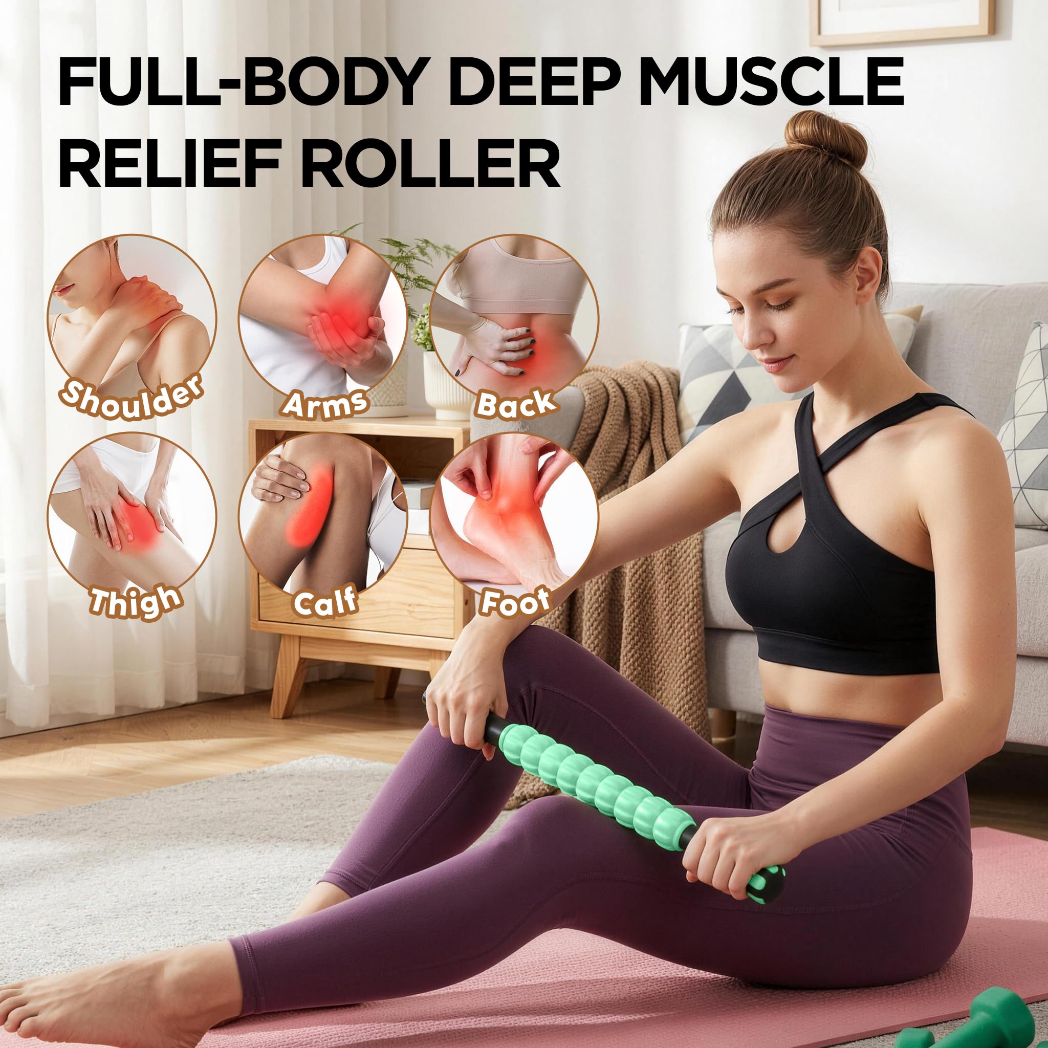 Wooden Cellulite Massage Roller for Legs and Thighs - Handheld Fascia Blaster Tool for Muscle Relief, Lymphatic Drainage & Body Sculpting - Anti Cellulite Massager for Women and Men (12 Wheel)
