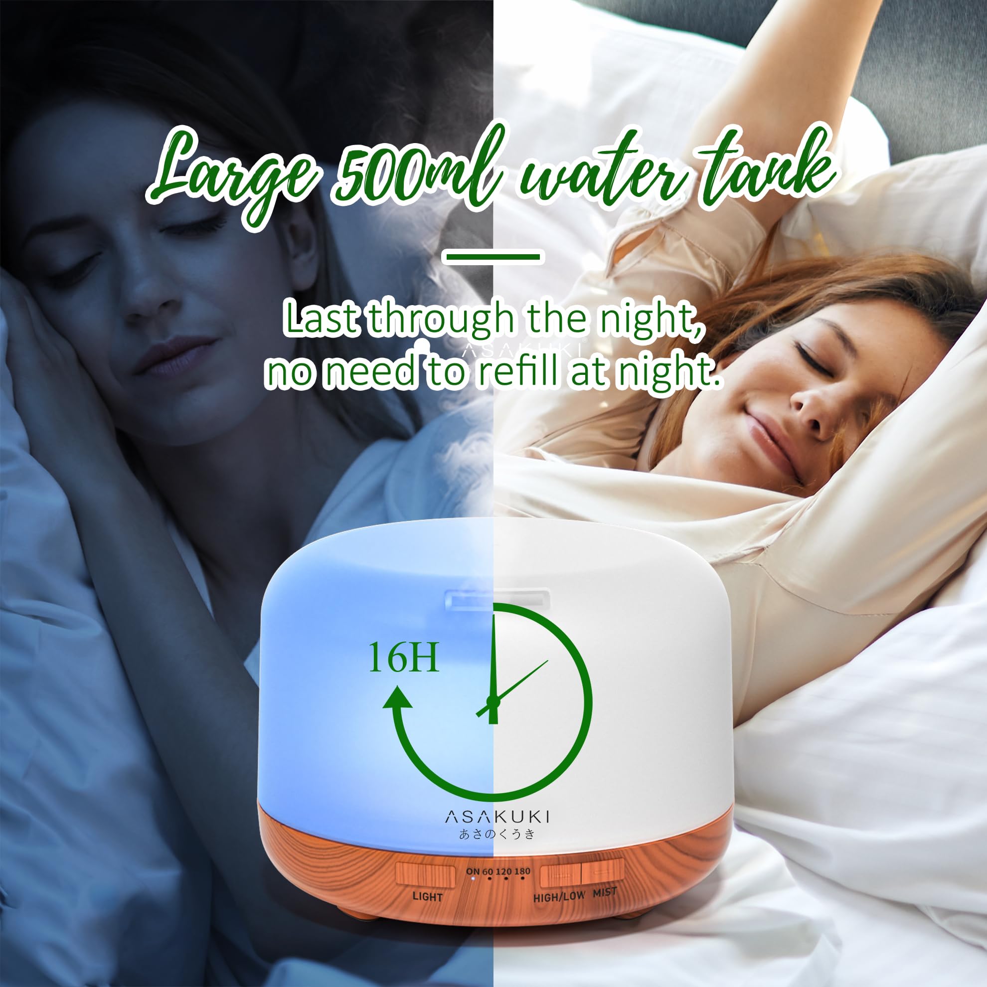 ASAKUKI Essential Oil Diffuser for Home, 500ML Aromatherapy Humidifier | with Remote Control, 7 Color LED Lights, Quiet Cool Mist Diffuser for Bedroom, Living Room, Office (Yellow)