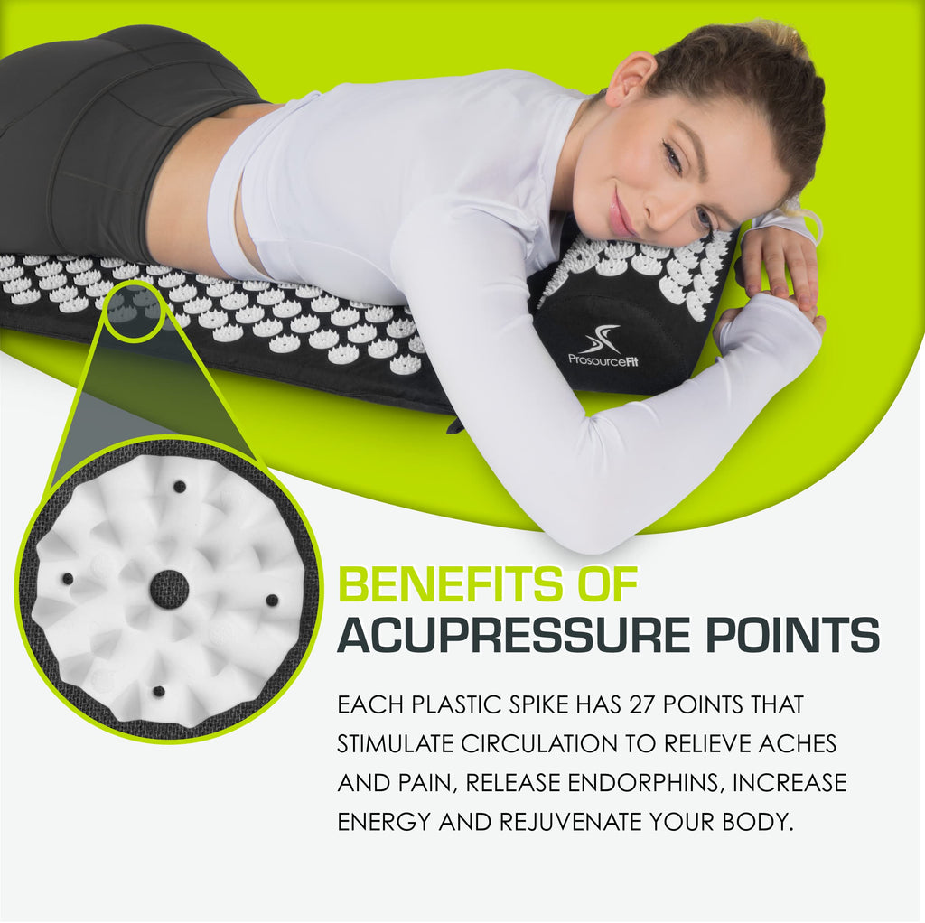 ProsourceFit Acupressure Mat and Pillow Set for Back/Neck Pain Relief and Muscle Relaxation, Grey