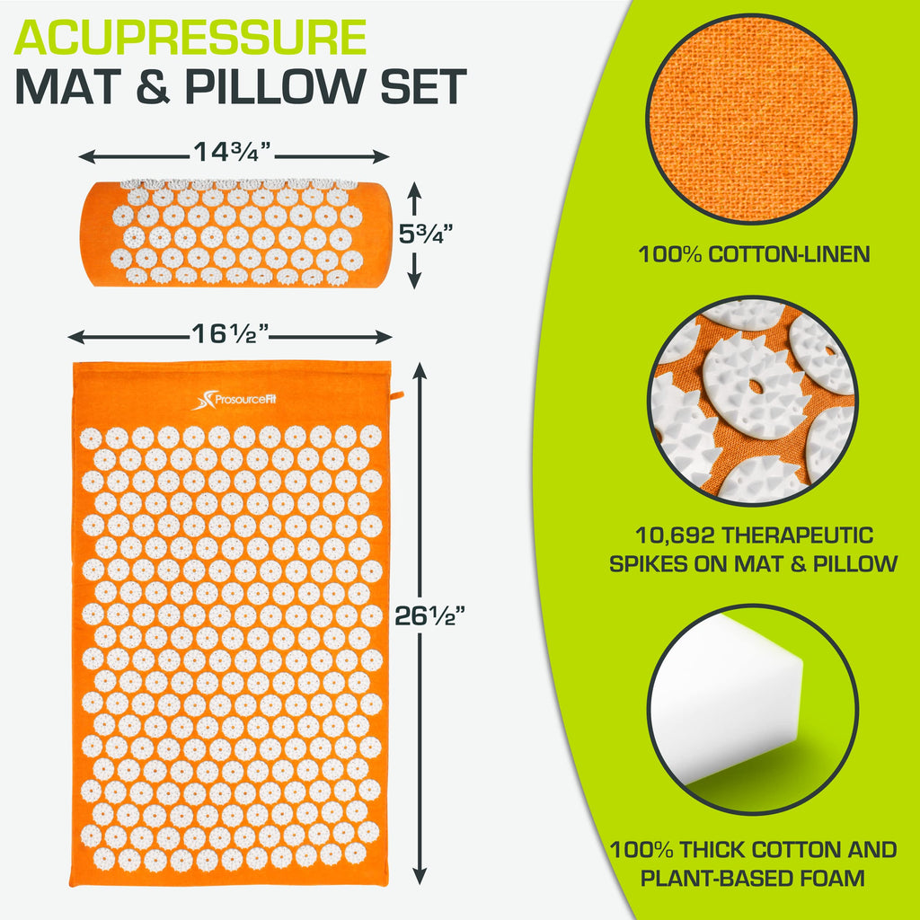 ProsourceFit Acupressure Mat and Pillow Set for Back/Neck Pain Relief and Muscle Relaxation, Grey