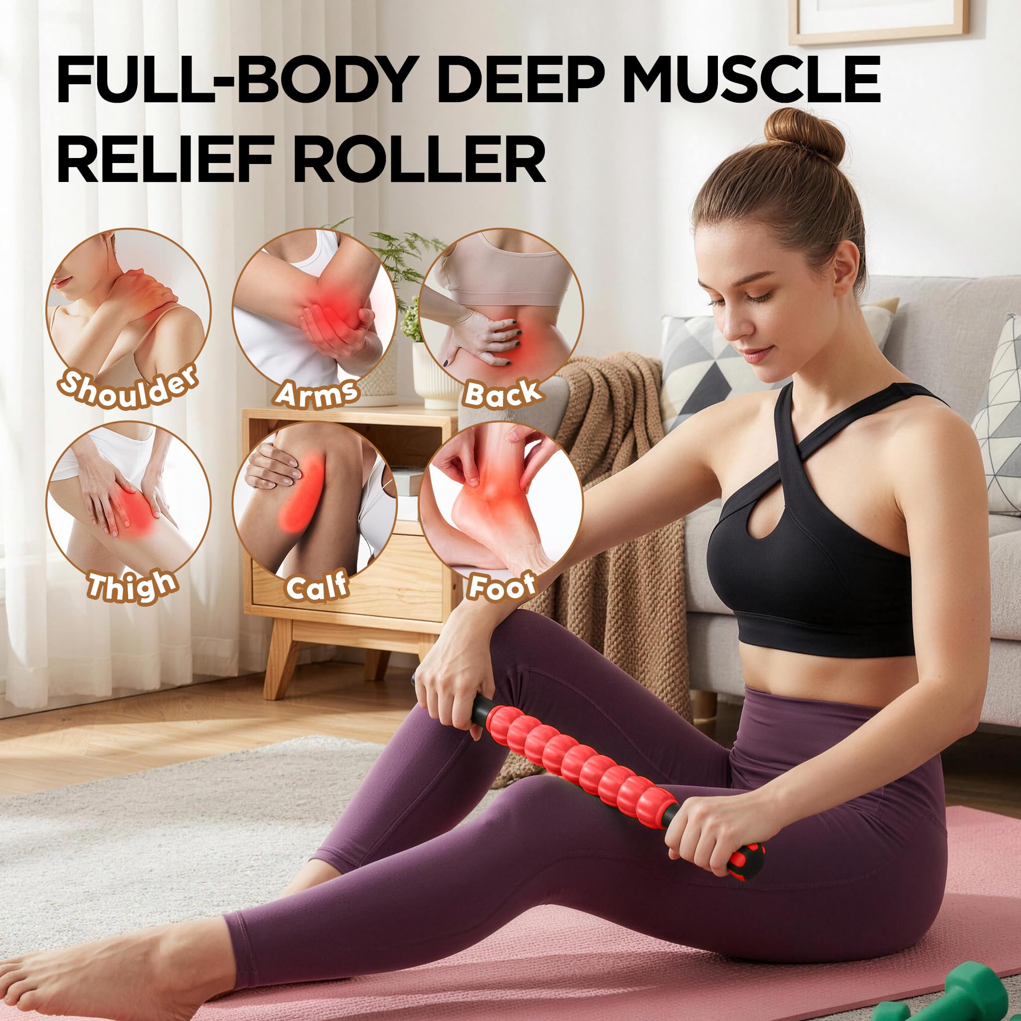 Wooden Cellulite Massage Roller for Legs and Thighs - Handheld Fascia Blaster Tool for Muscle Relief, Lymphatic Drainage & Body Sculpting - Anti Cellulite Massager for Women and Men (12 Wheel)