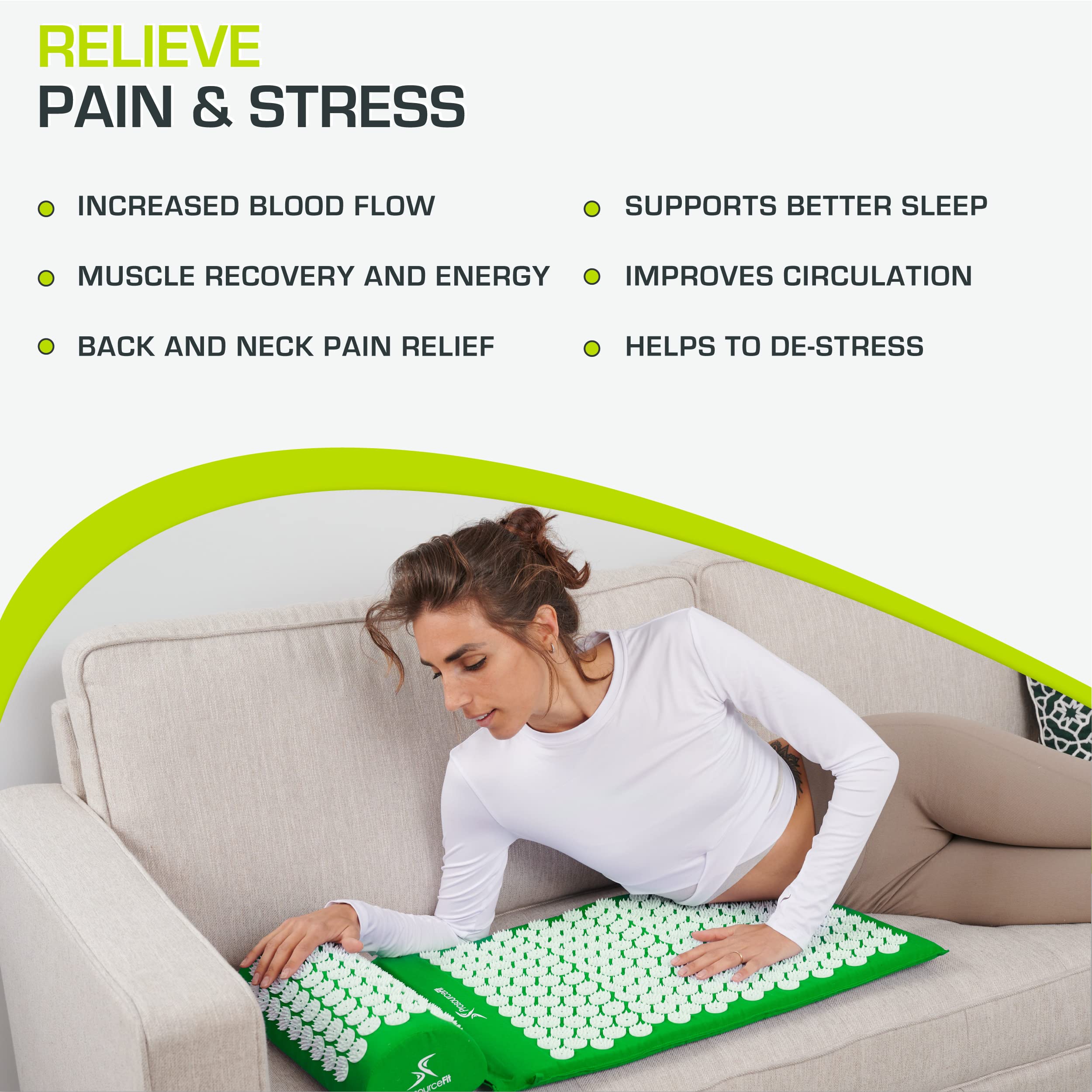 ProsourceFit Acupressure Mat and Pillow Set for Back/Neck Pain Relief and Muscle Relaxation, Grey