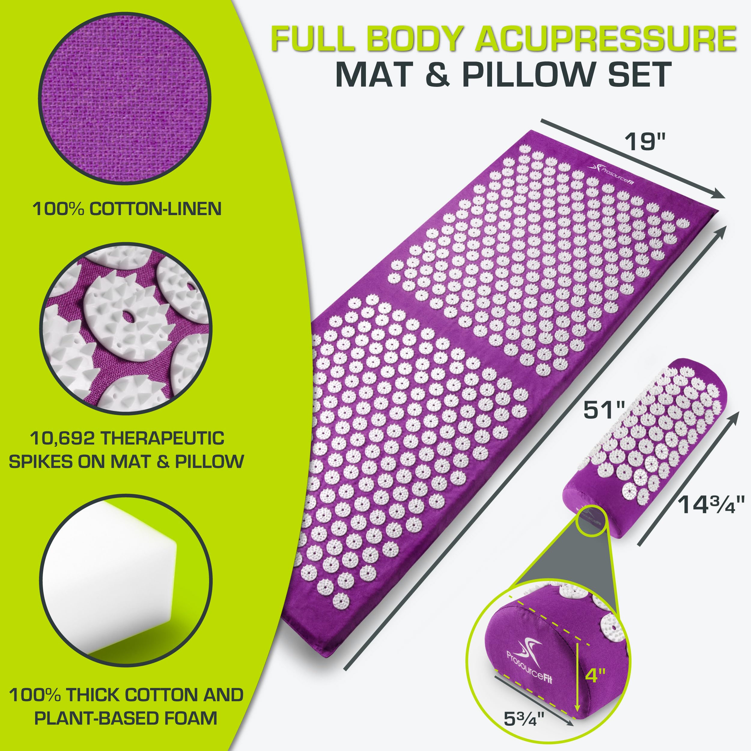 ProsourceFit Acupressure Mat and Pillow Set for Back/Neck Pain Relief and Muscle Relaxation, Grey