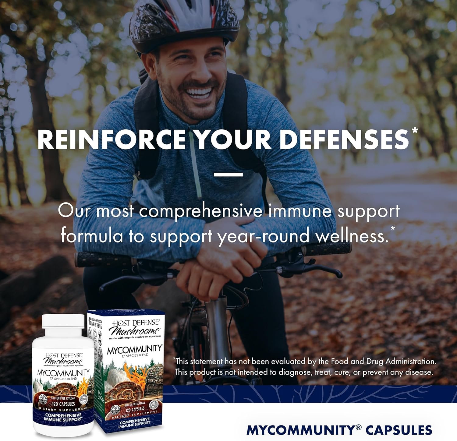 Host Defense MyCommunity Capsules, Immune Support, 120 Capsules | 17 Species Blend Organic Mushroom for Immune Support, 60 Servings