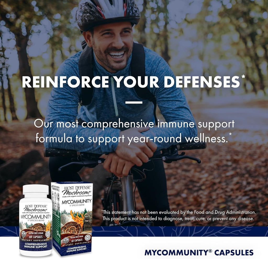 Host Defense MyCommunity Capsules, Immune Support, 120 Capsules | 17 Species Blend Organic Mushroom for Immune Support, 60 Servings