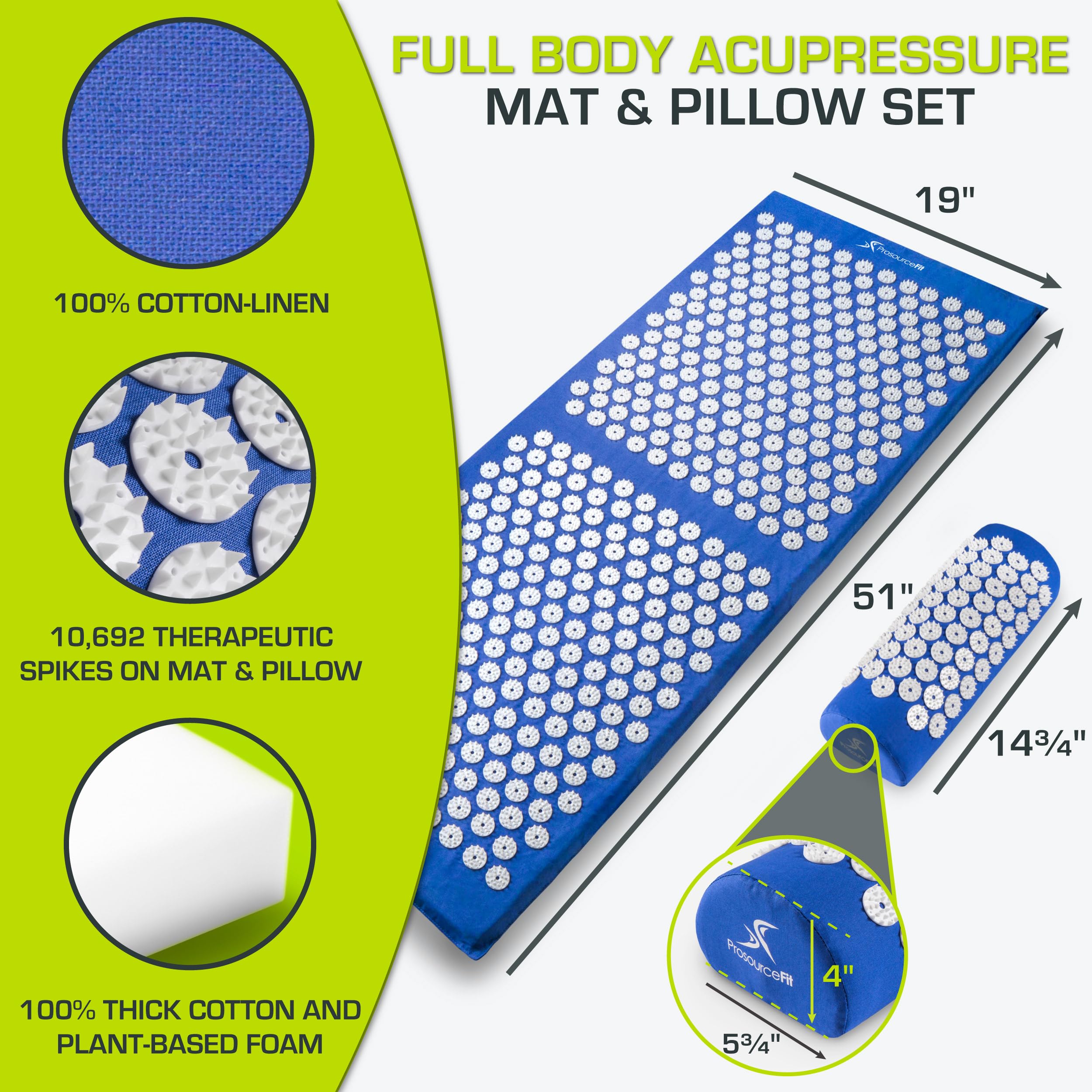 ProsourceFit Acupressure Mat and Pillow Set for Back/Neck Pain Relief and Muscle Relaxation, Grey