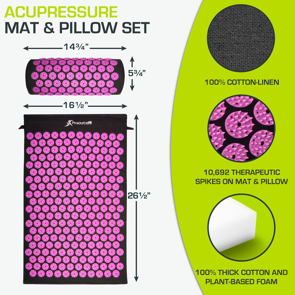 ProsourceFit Acupressure Mat and Pillow Set for Back/Neck Pain Relief and Muscle Relaxation, Grey