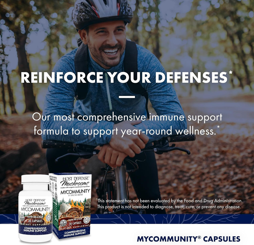 Host Defense MyCommunity Capsules, Immune Support, 120 Capsules | 17 Species Blend Organic Mushroom for Immune Support, 60 Servings